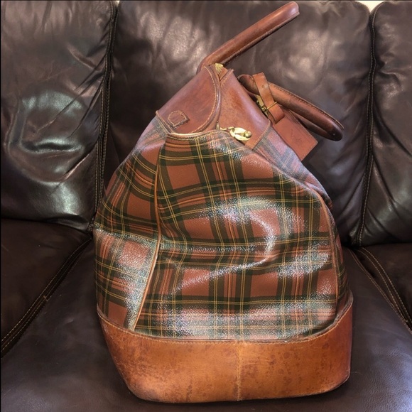 RALPH LAUREN Tartan Plaid Red Brown Boston Weekend Travel Doctor’s Bag 55cm - Picture 6 of 17